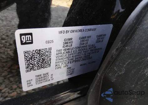 2025 Chevrolet Trax Fwd Ls z USA, uszkodzony, nr VIN KL77LFEP9SC262354